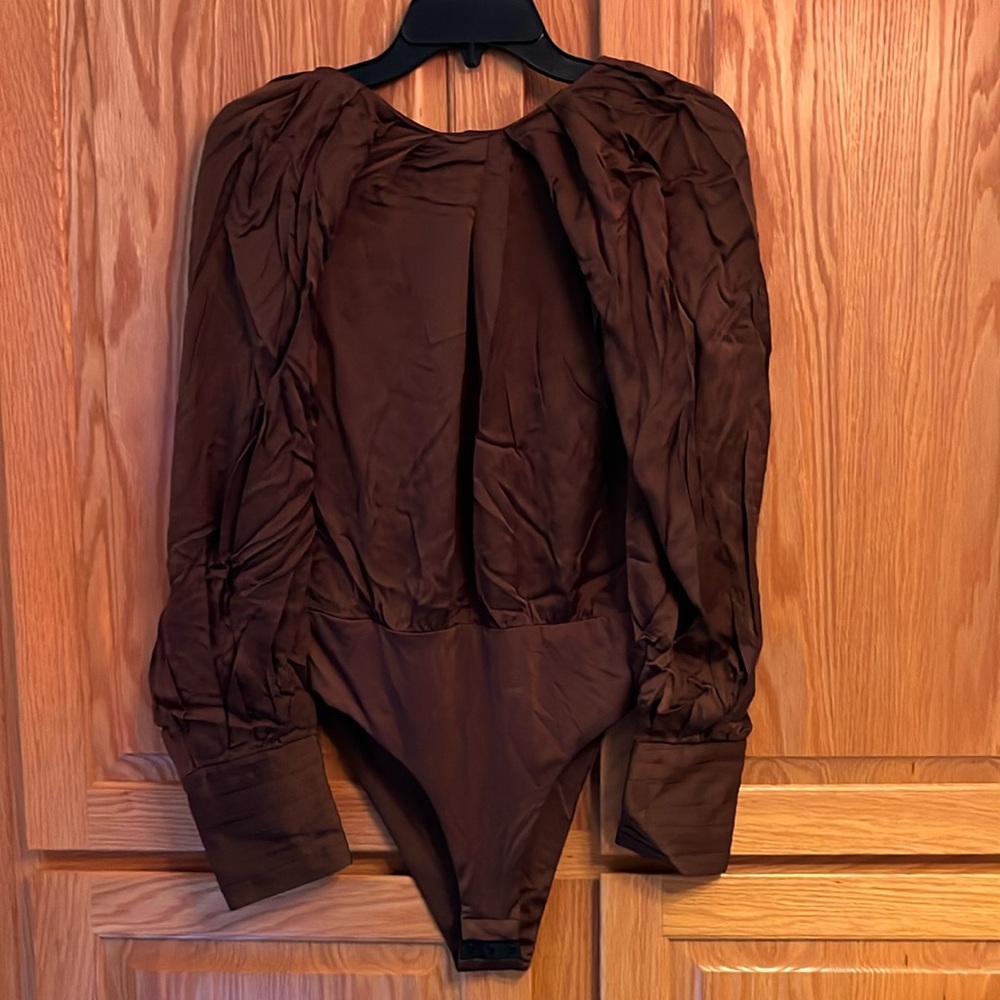 ZARA Brown Long Sleeve Silk Bodysuit